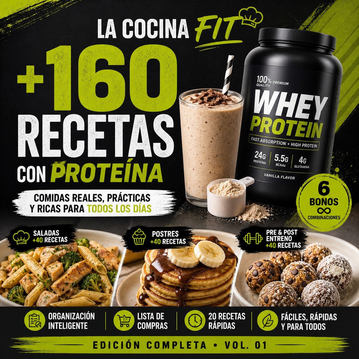 +160 Recetas con Whey Proteína (Comidas, Postres y Pre/Post Entreno)